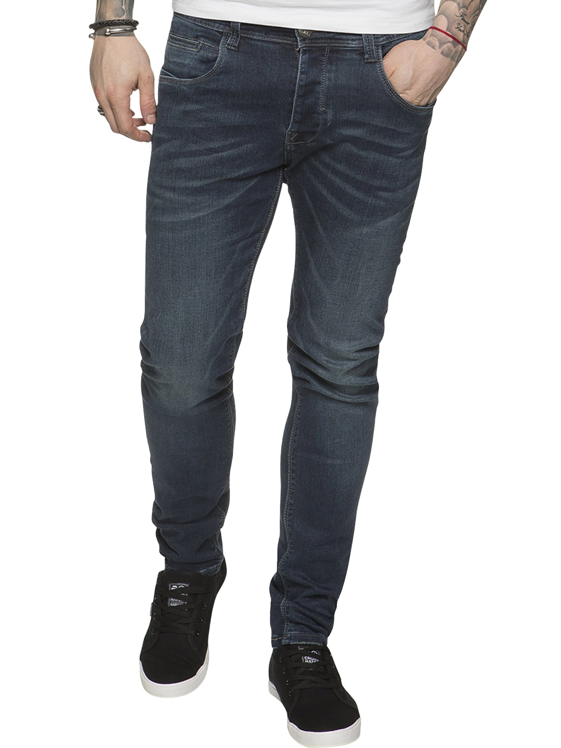 ETO | Designer Mens Reflex Super Skinny Denim Jeans - Blue / 28W / Short (30")